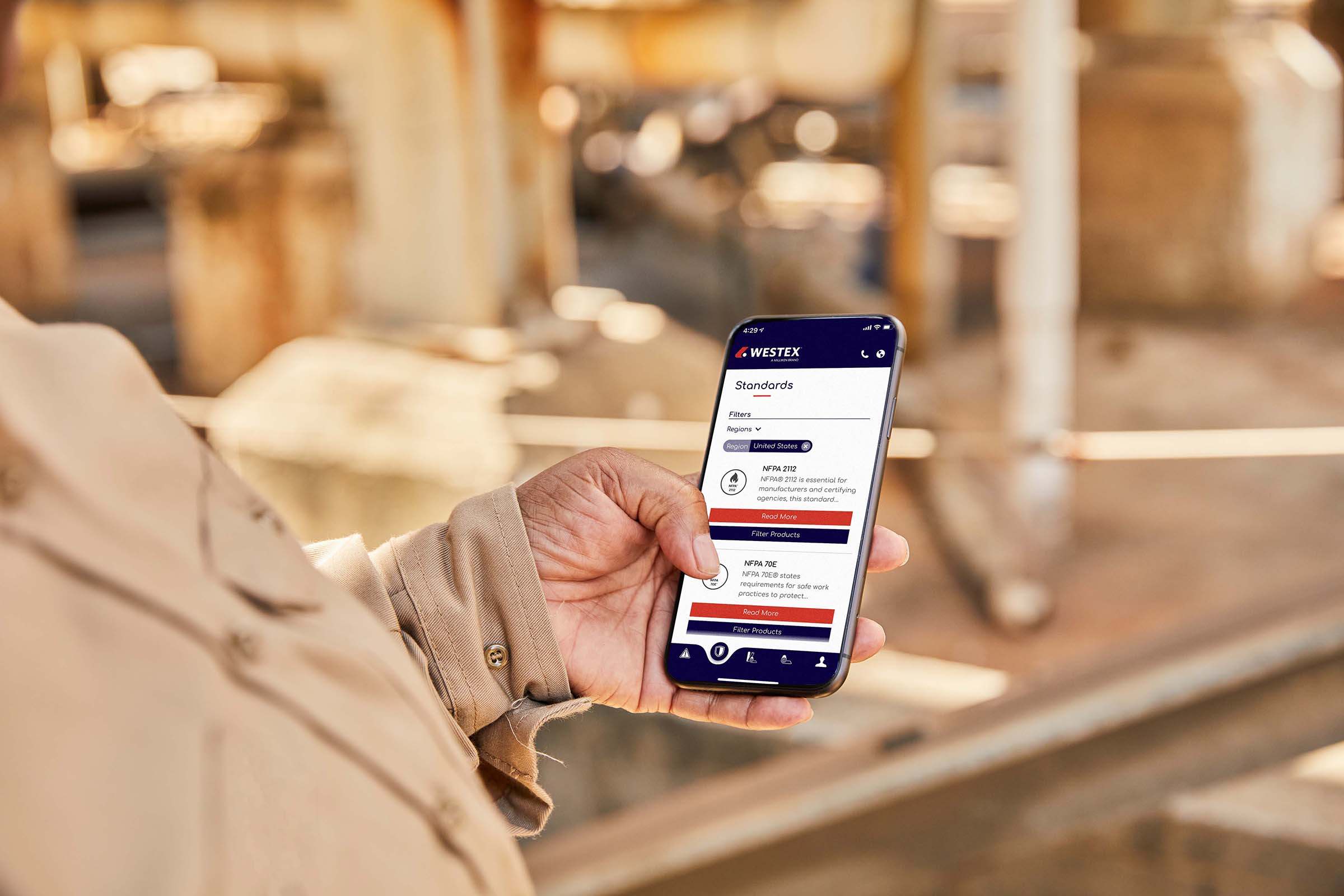 Safety manager exploring global standards in the Westex App.